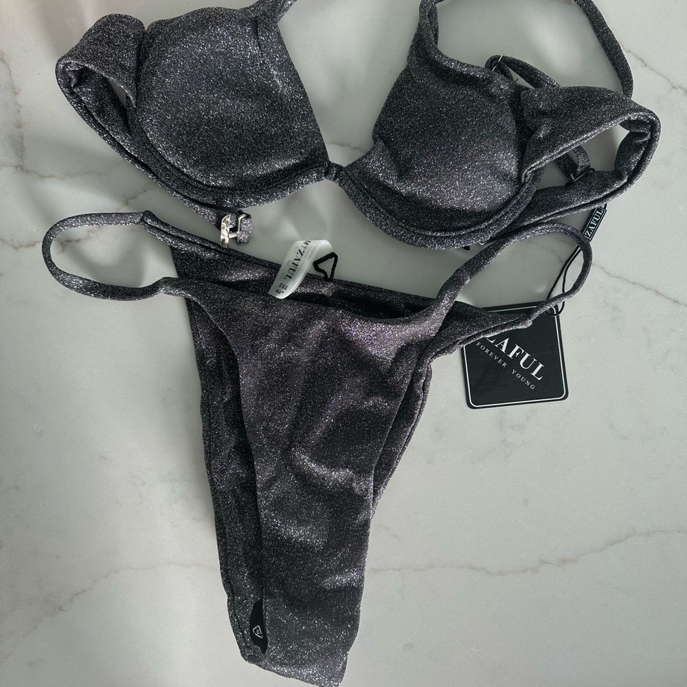 Zaful Glitter Bikini Set - Gray